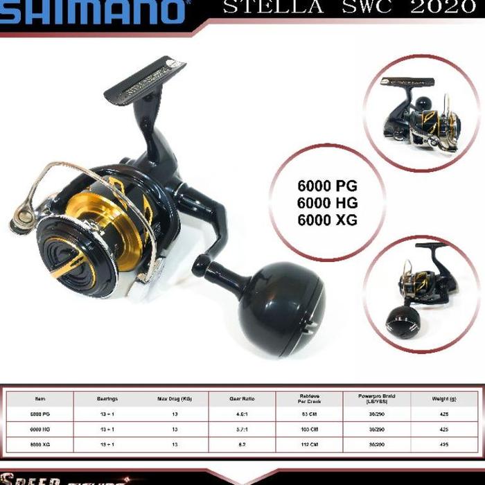 harga shimano stella sw 6000 hg Reel Shimano Stella 2020 SW 6000 PG HG XG Stella SWC Spinning - 6000 HG di  Fishingstorre