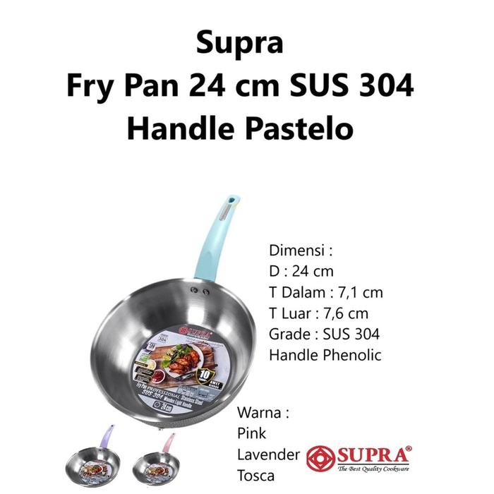 Gambar Supra Frypan Wajan Penggorengan Stainless Fry Pan 24 Cm Hanlde Pastel SUS 304 - Tosca dari Home Electro undefined Tokopedia
