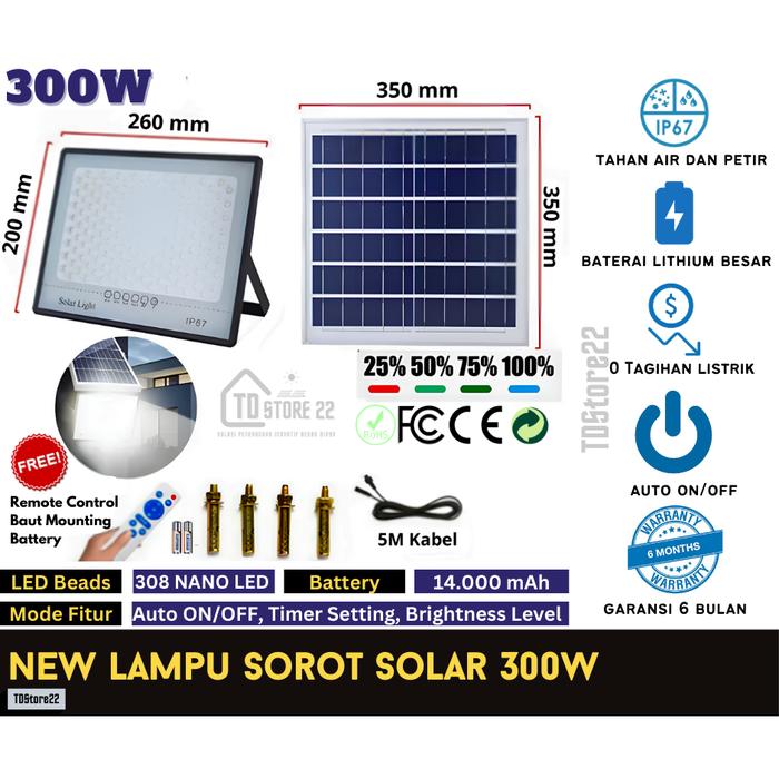 Gambar Lampu Sorot Solar Tenaga Surya Outdoor-Lampu Taman Solar Floodlight IP67 Garansi - 300W dari TDstore22. undefined Tokopedia