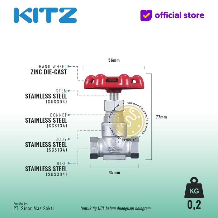 Gambar Globe Valve Stainless SUS304 KITZ Fig. 10 UCL , Drat / Screw - 1/4" - 8mm dari KITZ valve undefined Tokopedia