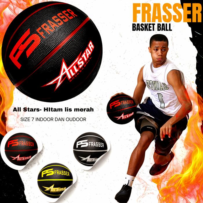 Bola Basket Olahraga Basketball Karet Natural Rubber Original Size  Termurah BBS RB 17 HTAM LIS MERAH