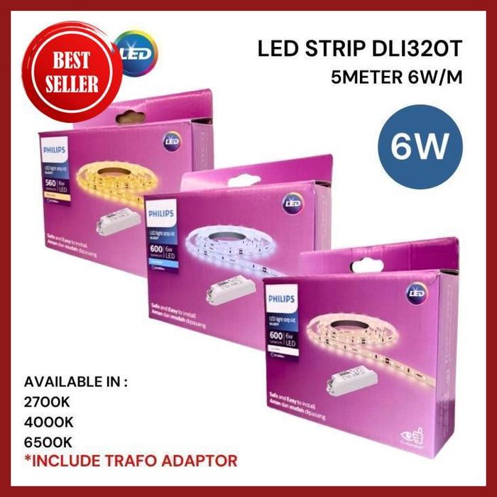 Gambar lampu philips led strip dli320t 5m 5 meter 6w 6 watt 2700k 4000k 6500k 24v high quality - DLI320 (LAMPU), Putih (6500K) dari Deola Official undefined Tokopedia