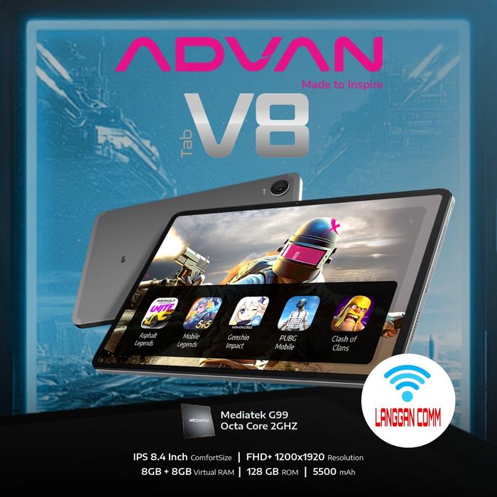 Gambar Advan Tab V8 Tablet Gaming Mediatek Helio G99 8.4 Inch Ram 8GB Rom 128GB UFS Android OS dari Langgan Comm undefined Tokopedia