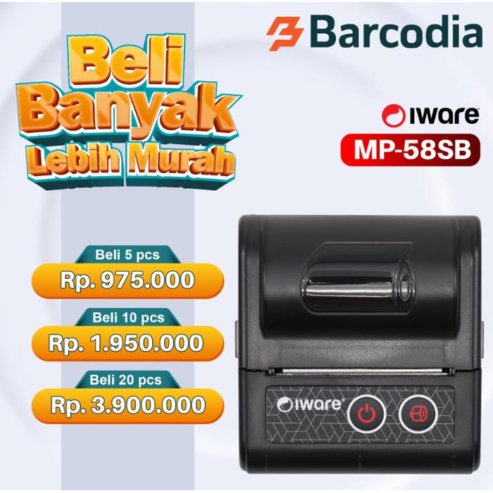 Gambar (Paket B2B) Printer Bluetooth Mobile Struk Kasir 58mm Portable Iware, Android IOS - MP-58SB, 5 Unit  dari Barcodia undefined Tokopedia