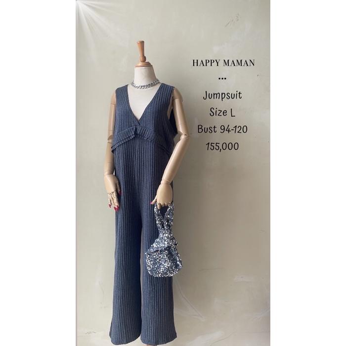 Gambar Jumpsuit overall kulot Knit rajut V neck abu grey premium Happy maman preloved original murah lucu unik keren antik polos casual bigsize jumbo stretch korea dari Jiosme undefined Tokopedia