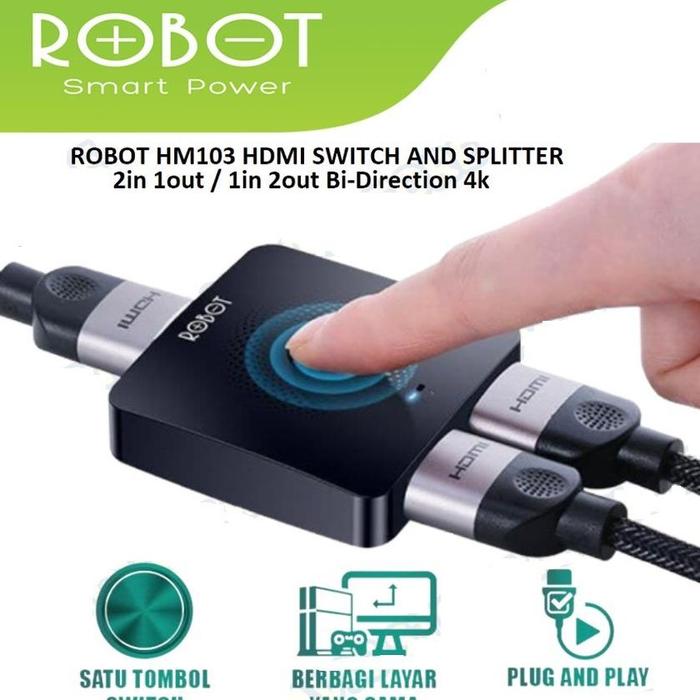 Gambar Ready Robot Hm103 Hdmi Switch And Splitter 2In 1Out / 1In 2Out Bi-Direction 4K Garansi Original Resmi dari Jaya Hikmah Shop undefined Tokopedia