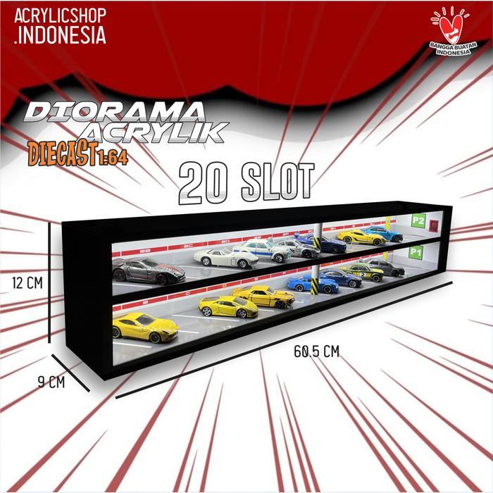 Gambar Diorama Acrylic Parking Theme with LED / Diecast 1:64 / Rak Hotwheels / Box Display Akrilik Parkir Nyala Lampu - 20 Slot (2 lt.), Tanpa Tutup Bening dari acrylicshopindonesia undefined Tokopedia