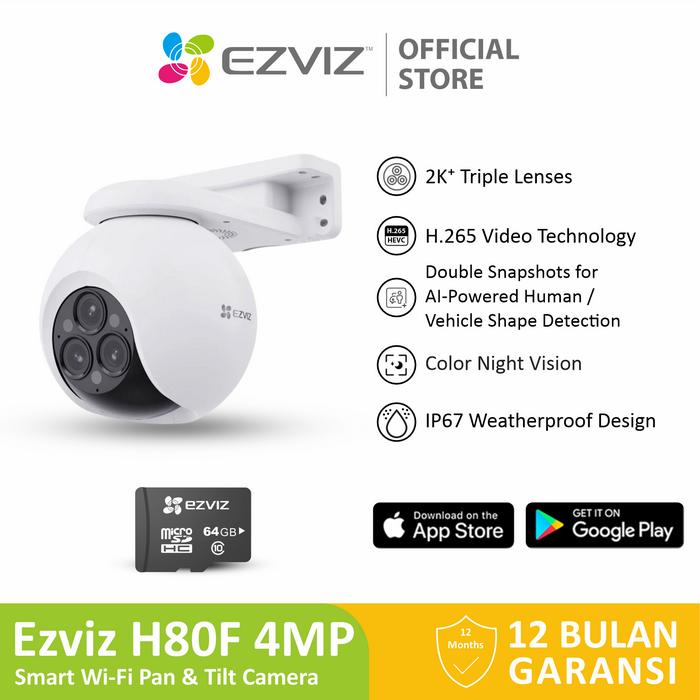 Gambar Ezviz H80F Multi 2K+ Smart Home Wi-Fi Pan & Tilt IP Camera Outdoor w/SD Card 32/64/128Gb - H80F + Ezv 64Gb dari Ezviz Official Store undefined Tokopedia