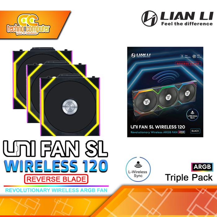Gambar FAN CASING LIAN LI UNI FAN SL 120 REVERSE BLADE Wireless - 120mm Triple Pack ARGB Fan - Hitam dari Techno Computer Bali undefined Tokopedia