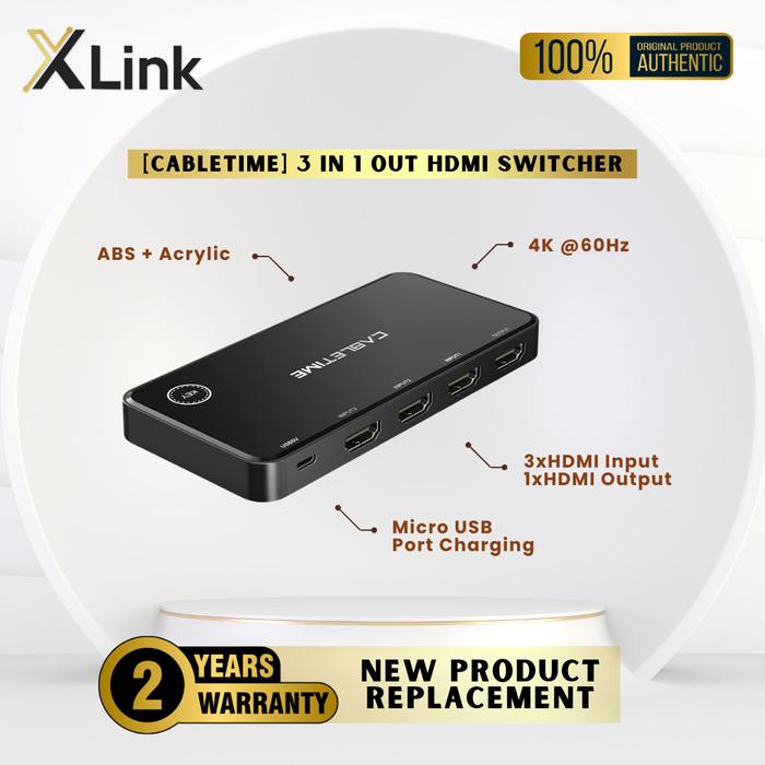 Gambar HDMI Switcher 3 In 1 Out 4K Cabletime Display Premium Quality - CP31B dari XLink Surabaya undefined Tokopedia