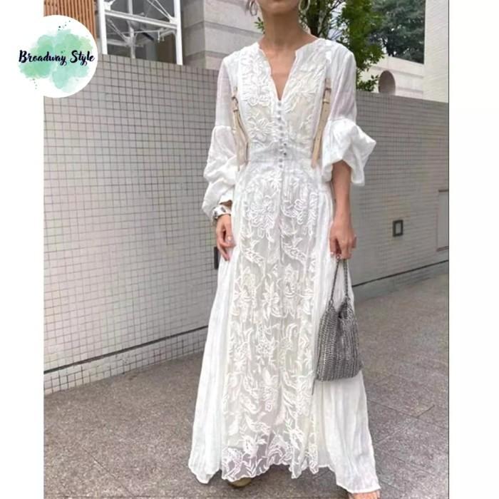 Maxi Long Dress Baju Terusan Wanita Lengan Panjang Putih White Lebaran  Style Fashion Muslimah Idul Fitri - M di Broadway Style | Tokopedia