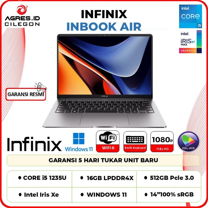 Gambar Infinix Inbook Air Intel Core i5 1235U 16GB 512 SSD14.0"Wuxga 100% sRGB Windows 11 - Tanpa Paket, Gray dari Agres ID Cilegon undefined Tokopedia