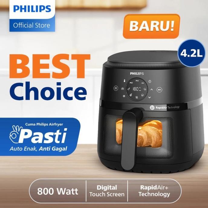 Gambar CO Airfryer PHILIPS Low Watt 800 W TRANSPARAN BEST CHOICE, 4.1 L. Dengan jendela transparan, air fryer multifungsi digital layar sentuh, dengan Rapid Air Technology, Hitam NA221/00 / Philips Airfryer 2000 series NA221/ Airfryer Philips NA - Philips NA 221 dari misbahnsy undefined Tokopedia