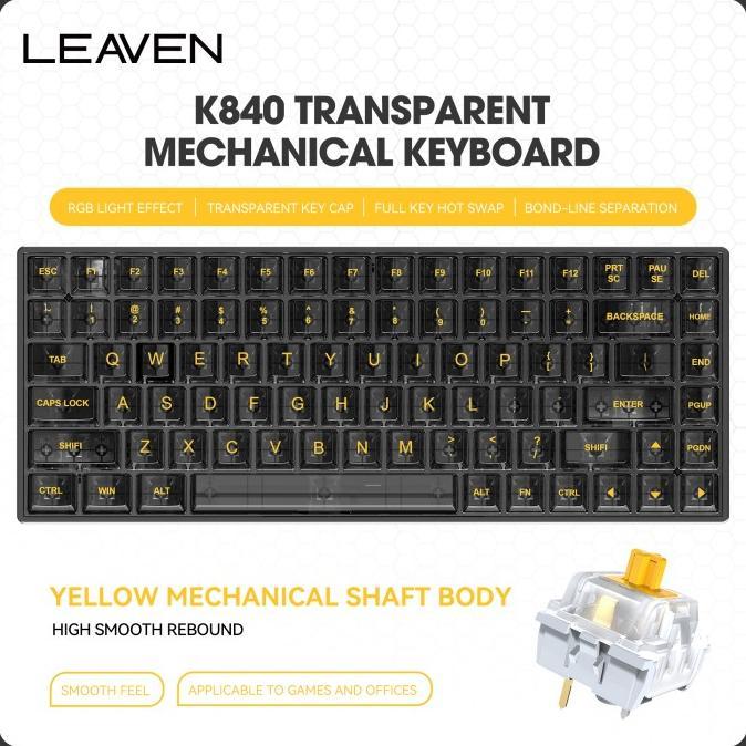 Gambar Leaven K840 Mechanical Keyboard 84 Keys - Transparent Keycaps - BLACK dari Uterabox undefined 5 Tokopedia