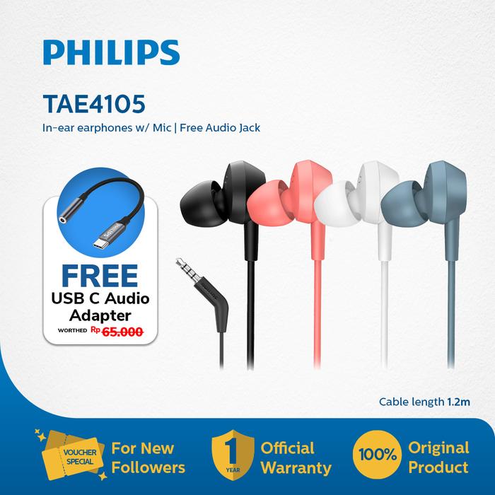 Gambar Philips TAE4105BK Black In-ear headphones Bass with mic / TAE 4105 dari Philips Audio undefined Tokopedia