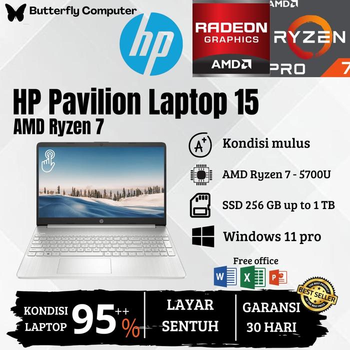 Jual Laptop HP Pavilion 15 AMD Ryzen 7 5700U - RAM 16GB SSD 1TB