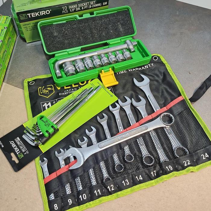 Gambar Tekiro Paket Kunci Bengkel 1 Set Lengkap Full Set / Kunci Shock ( 8 - 24 Mm ) + Ring Pas Set ( 8 - 24 Mm ) + Kunci T Set 4 Pcs + Kunci L Set 8 Pcs + Tang Kombinasi + Obeng Plus - PAKET 3 SET dari amaidhag undefined Tokopedia