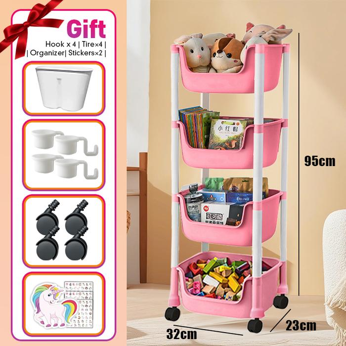 Gambar RoxArt Rak Susun Rak Dapur Rak Toilet Rak Roda Susun Kamar Mandi Tempat Penyimpanan Mainan Rak Snack - Pink-4 Susun dari Toko RoxArt undefined Tokopedia