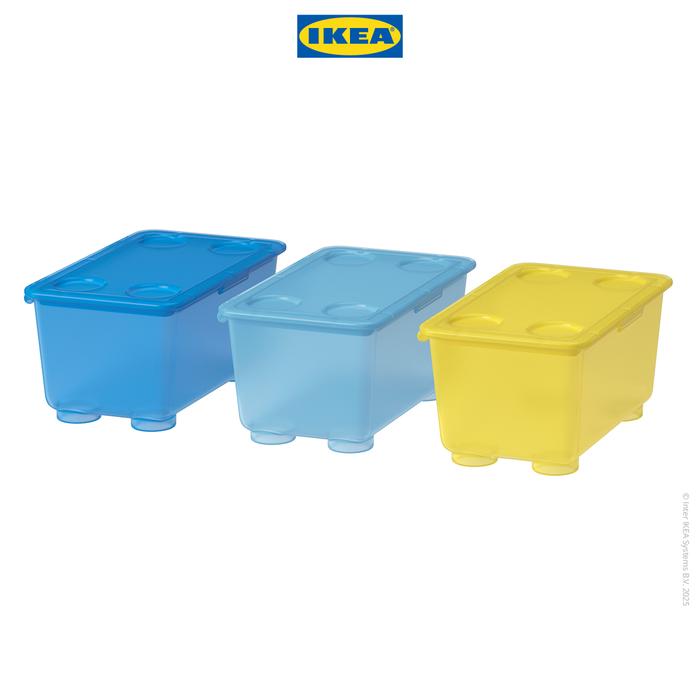 Gambar IKEA GLIS Kotak Penyimpanan Dengan Penutup 17x10 cm Isi  3pcs Plastik - Kuning/Biru dari IKEA Indonesia undefined Tokopedia