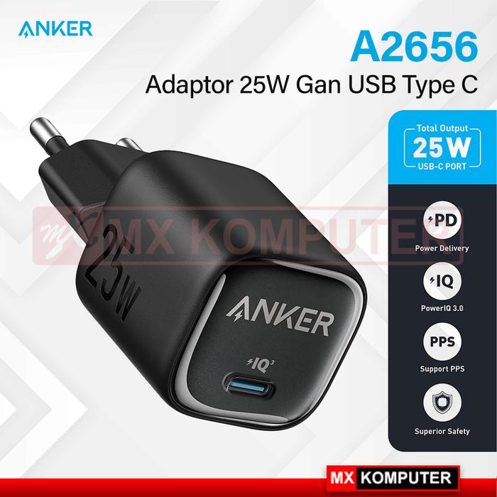 Gambar Adaptor Anker 25W GaN USB C Charger Compact Support PPS & Fast Charging - Hitam dari MXKomputer_NEW undefined Tokopedia