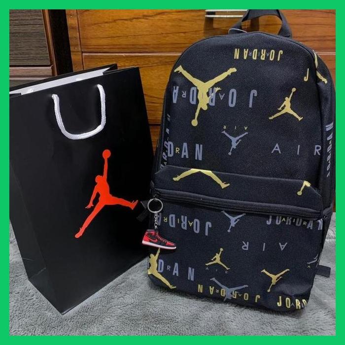 Jual TERBARU TAS RANSEL JORDAN MULTIFONT GOLD ORIGINAL BLACK GOOD
