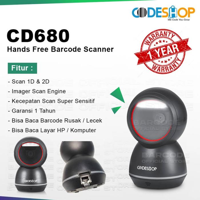 Gambar Scanner Barcode Honeywell HF600 Imager 2D (Model Duduk ) Scan Layar Hp - Codeshop CD680 dari Barcode Store Solutions undefined Tokopedia