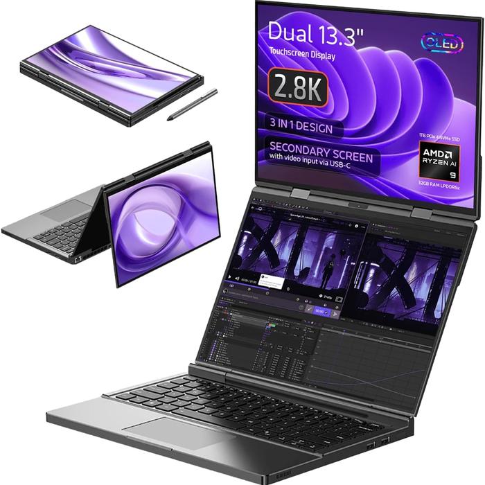 Gambar GPD Duo Dual-Screen Laptop: 13.3" OLED Displays, AMD Ryzen AI 9 HX 370, 32GB RAM, 1TB SSD, - Ryzen AI9 HX 37, 32GB LPDDR5X/1T dari Smarttechindonesia undefined Tokopedia