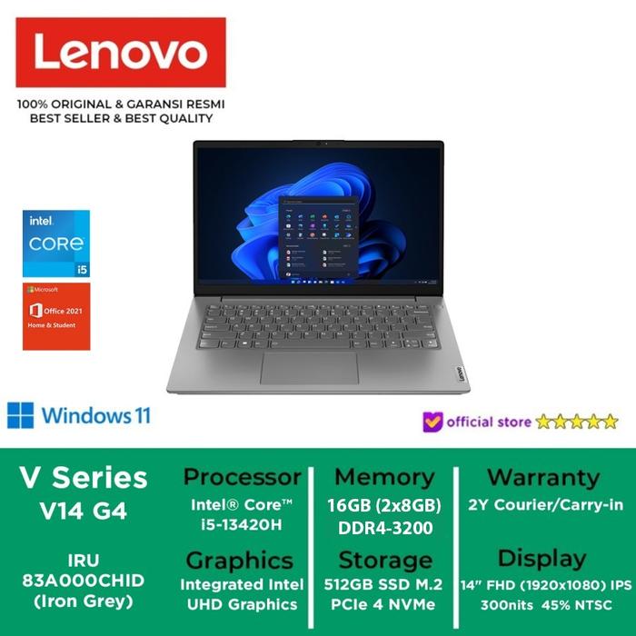 Gambar LENOVO V14 G4 IRU 83A000CHID Core i5 13420H 16GB 2x8GB 512GB W11 OHS Iron Grey UPGRADE BLESSING dari LNV by Blessing Computer undefined Tokopedia