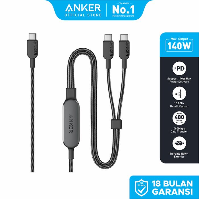 Gambar Anker USB C Cable 2-in-1 USB C to USB C Cable 140W Max 4ft Fast Charging for iPhone 15 Series - A8895 - Black dari ankerflagshipstore undefined Tokopedia