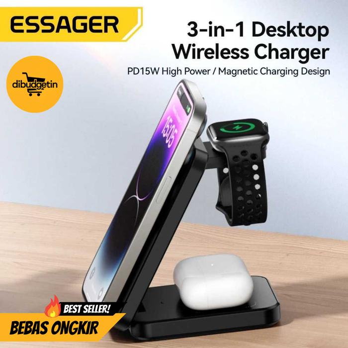 Jual ESSAGER Wireless Charger 3in1 Magnetic Stand Desktop iPhone