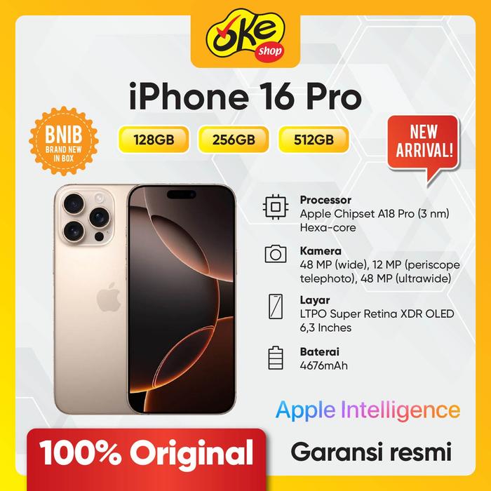 Gambar IPhone 16 Pro 128GB 256GB 512GB - Garansi Resmi iBox GDN - Desert, 128 gb dari Okeshop Kota Kasablanka undefined Tokopedia