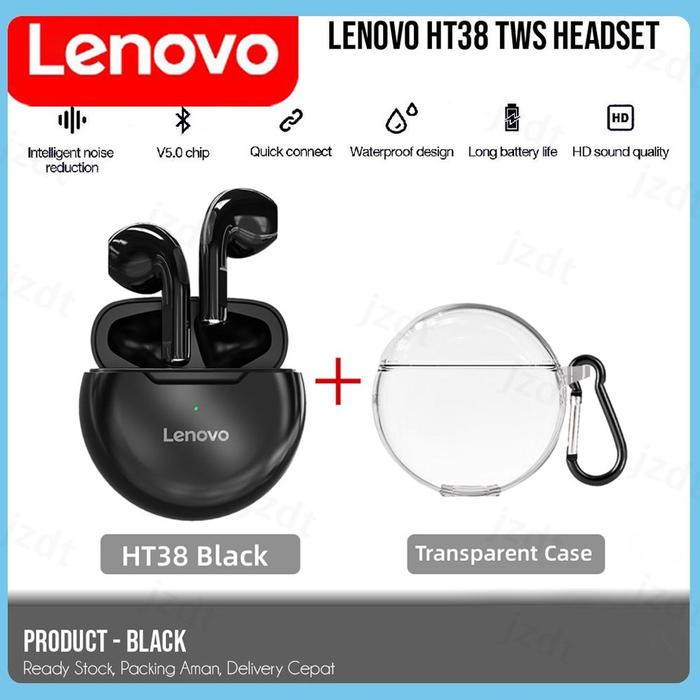 Gambar Earphone Wireless Tws Lenovo Ht38 Bluetooth 5.0 Headset Earbuds Bass With Microphone That Supports Making Phone Calls - Ht38-Hitam+Case dari Market_98 undefined Tokopedia
