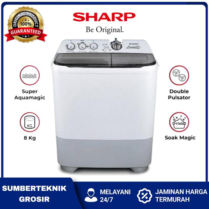 Gambar Mesin Cuci SHARP 2 Tabung Es-t86cl-hk Est 86cl Es t86cl Bukaan Atas 8 KG Super Aquamagic Series Hemat Energi Listrik - Washing Machine Twin Tub 8kg Est86cl - Low Wattage System - SoakMagic - Double Pulsator - Low Watt Garansi Resmi 5 Tahun Motor dari SUMBERTEKNIK GROSIR undefined Tokopedia