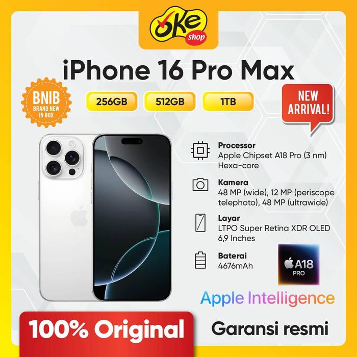 Gambar Iphone 16 Pro Max ( Ram 8/256/512/1TB ) - Garansi Resmi Ibox - White Titanium, 8/256GB dari Okeshop Boulevard Mal Panakkukang undefined Tokopedia
