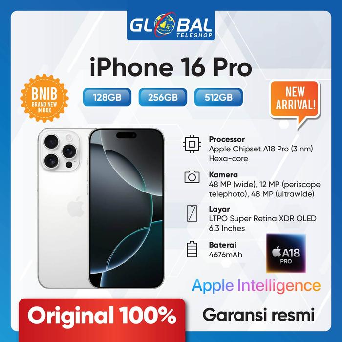 Gambar iPhone 16 Pro 128GB 256GB 512GB 1TB - Garansi Resmi - Titanium White, 128GB dari Global Teleshop KotaKasablanka undefined Tokopedia