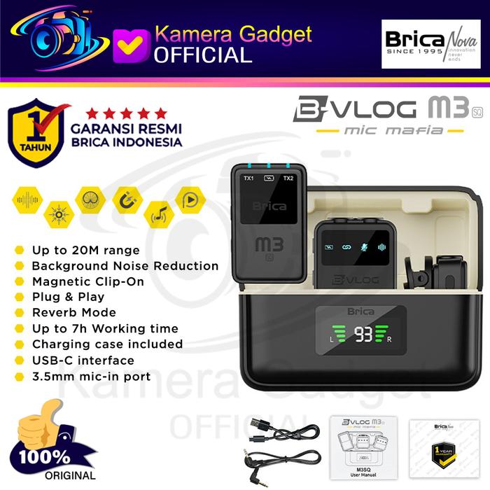 Brica B-VLOG M3 SQ Dual Magnetic Clip Wireless Microphone Clip On Mic  Vlog With Charging Case BVLOG M3SQ Original Resmi di Kamera Gadget  Official