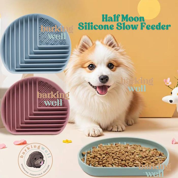 Gambar Pet Slow Feeder Silicone Bowl Anti Slip - Tempat Makan Anjing Kucing Dog Slow Feeding - HALFMOON, Pink dari Barking Well undefined Tokopedia