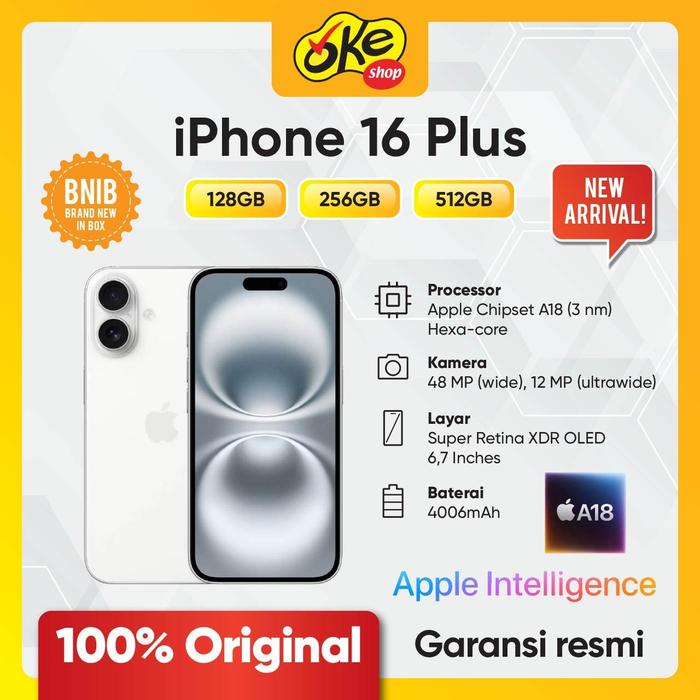 Jual Apple iPhone 16 Plus Garansi Resmi White, 512GB Kota