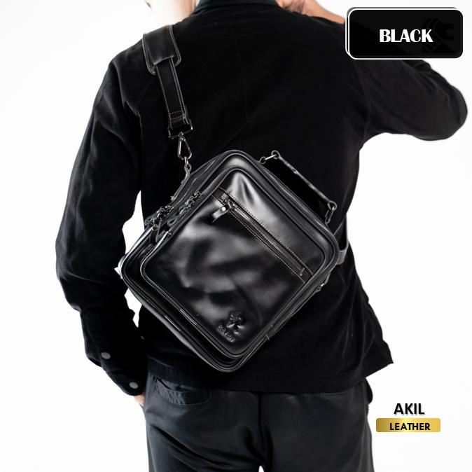 Gambar BRO STORE - Tas Selempang Kulit Sapi Asli Pria Original Branded 100% Premium Leather Bag - Slingbag BNTR - BLACK + BOX dari Bro_Store ID undefined Tokopedia