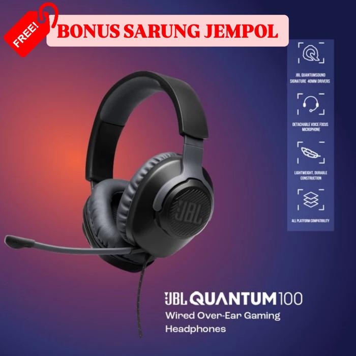 JBL Quantum 100 Wired Over Ear Gaming Headset with detachable mic di Click  Go Tokopedia Tokopedia