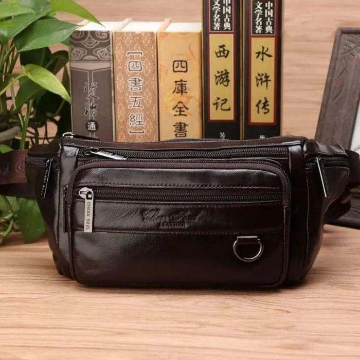 Gambar BRO STORE - Tas Pinggang Kulit Asli RZ61715 Import Waist Bag Pria Dan Wanita Multifungsi Tas Pinggang Kulit Asli Import - Coklat 8321 dari Bro_Store ID undefined Tokopedia
