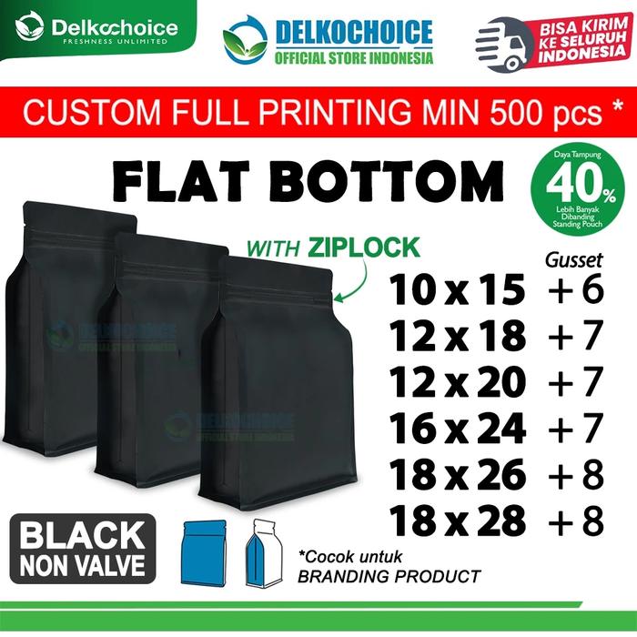 Gambar Standing Pouch Flat Bottom Non Valve Kemasan Snack Kopi Ziplock - Hitam, 18 CM X 28 CM dari Nusantara Packing Indo undefined Tokopedia