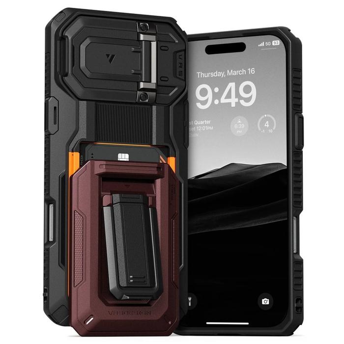 VRS DESIGN Damda Glide DuoGuard For Galaxy S25 Plus Case (2025), Premium Sturdy Fully Covered Camera Lens Protection Cover Card Holder Wallet Case (Metallic Red