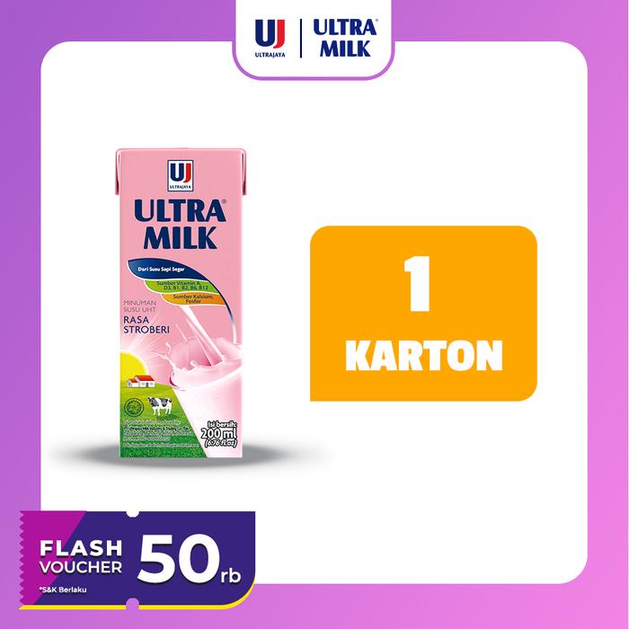 Gambar Ultra Milk Susu UHT Strawberry 200ml 1 karton (24 pcs) - 1 ctn (24 pcs) dari Ultrajaya Store undefined Tokopedia