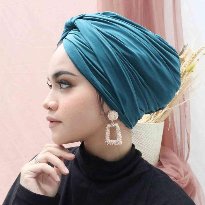 Gambar Winonamodest - Kalyca Turban Instant Turban Dewasa Aksen Silang Double Layer - Emerald dari CV BINA JAYAA undefined Tokopedia