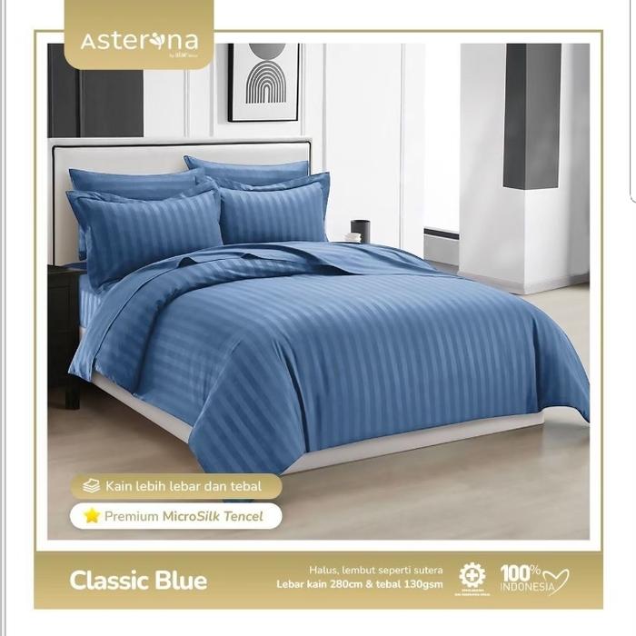 Gambar SPREI MICROTENCEL/MICROSILK TENCEL MOTIF SALUR GARIS POLOS salur 90X200/100×200/120×200 TINGGI 30cm SINGLE BED BANTAL 50X70 GULING 35X100 - Biru, 100x200 dari aya handycraft undefined Tokopedia