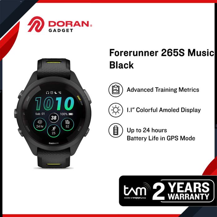 Gambar Garmin Forerunner 265S Fr 265S Music GPS Watch with SIlicone Band - Black dari Doran Gadget Store undefined Tokopedia