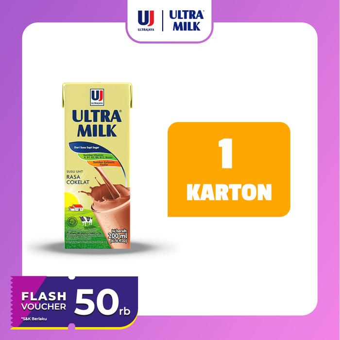 Gambar Ultra Milk Susu UHT Chocolate 200ml 1 karton (24 pcs) - 1 ctn (24 pcs) dari Ultrajaya Store undefined Tokopedia