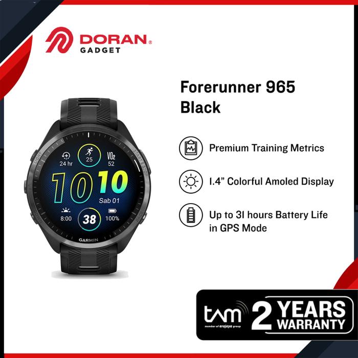 Gambar Garmin Forerunner 965 Fr 965 Titanium Bezel with SIlicone Band - Black dari Doran Gadget Store undefined Tokopedia