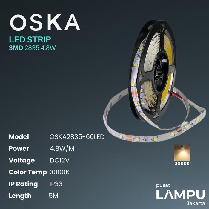 Gambar OSKA led strip INDOOR 2835 60led 12volt 4.8watt/meter 1roll 5 meter - warm white dari Pusat Lampu Jakarta undefined Tokopedia